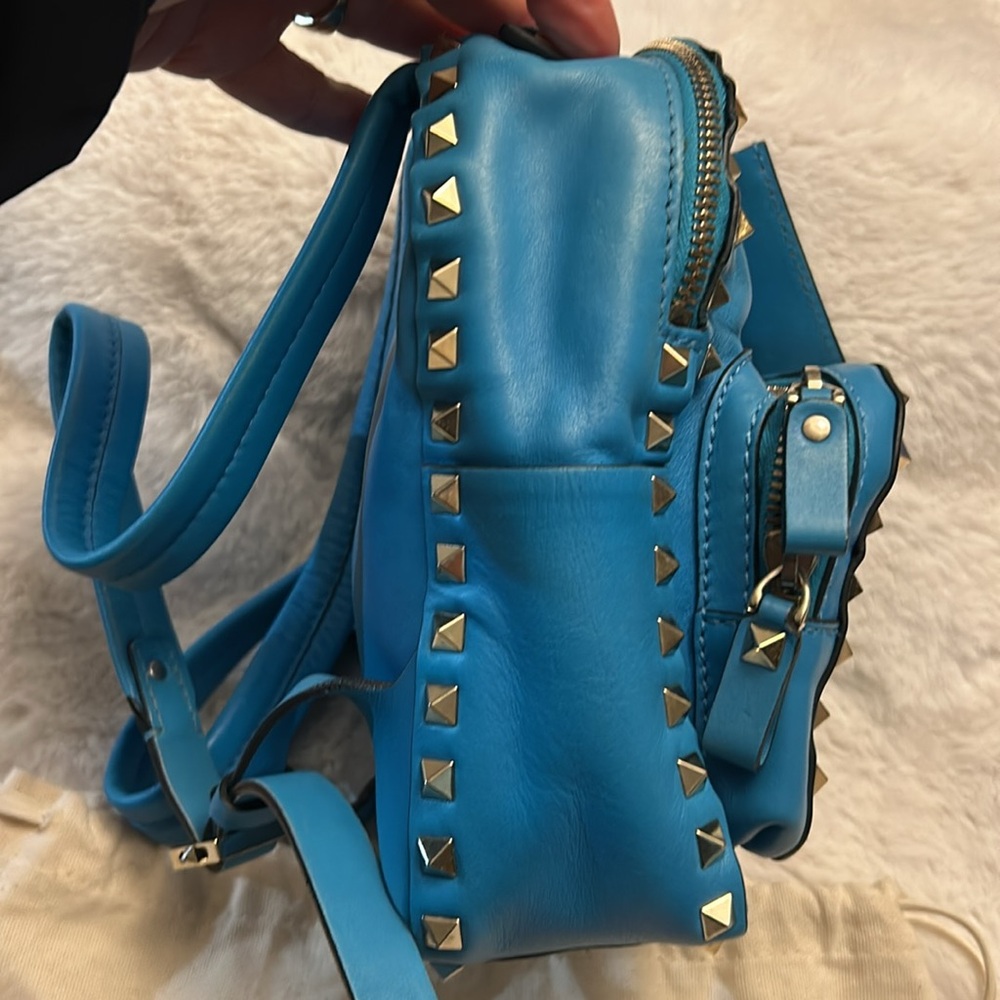 Valentino Garavani Aqua blue leather studded mini backpack - Picture 9 of 17